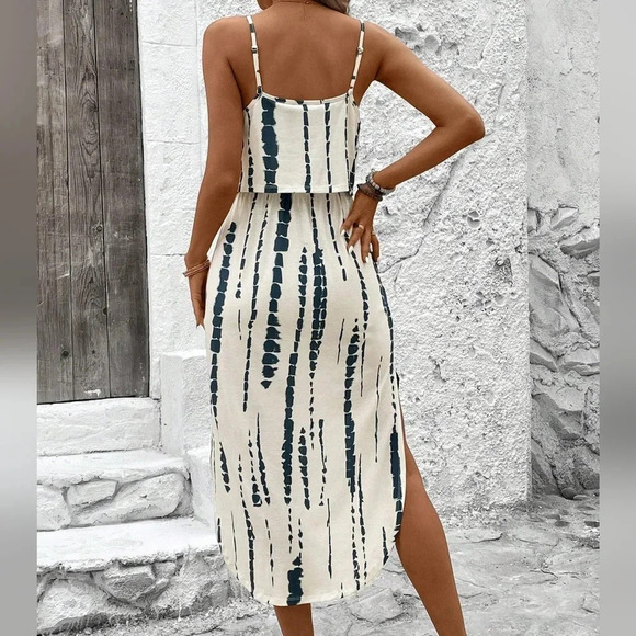 Tie-Dye Spaghetti Strap Dress With Waist Belt And Side Slit - Picture 3 of 6